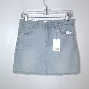 Kensie Jeans The Skirt Light Wash Denim Distressed Raw Hem A-Line Women